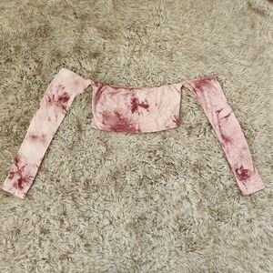 Off-the-shoulder Long Sleeve Crop Top‎ Pink Tie Dye Women's Size Small